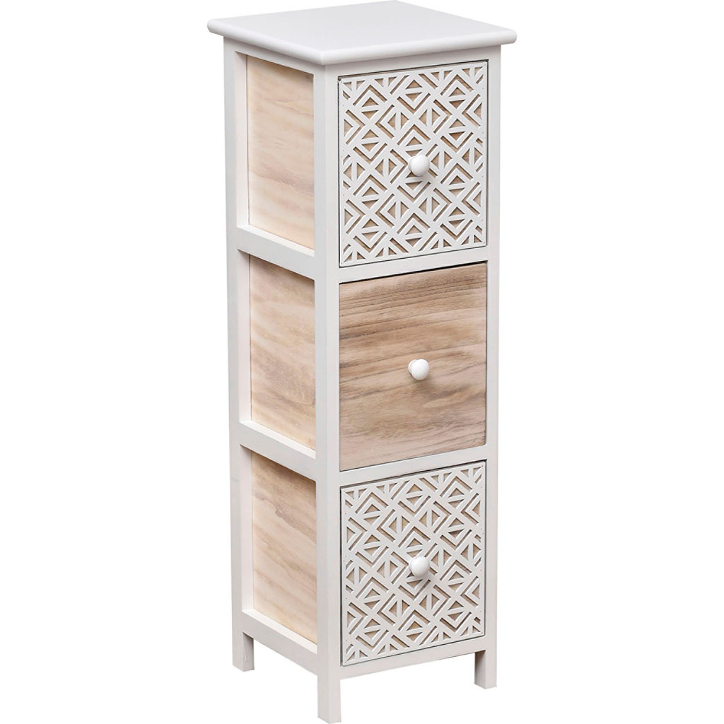 Meuble de rangement 3 tiroirs blanc et bois H 77cm
