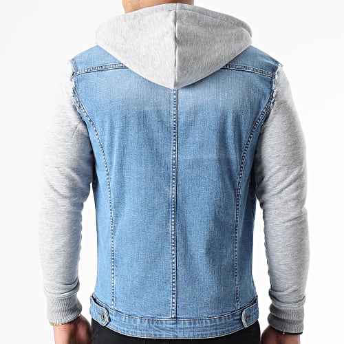 Veste Jean A Capuche 1459 Bleu Denim Gris