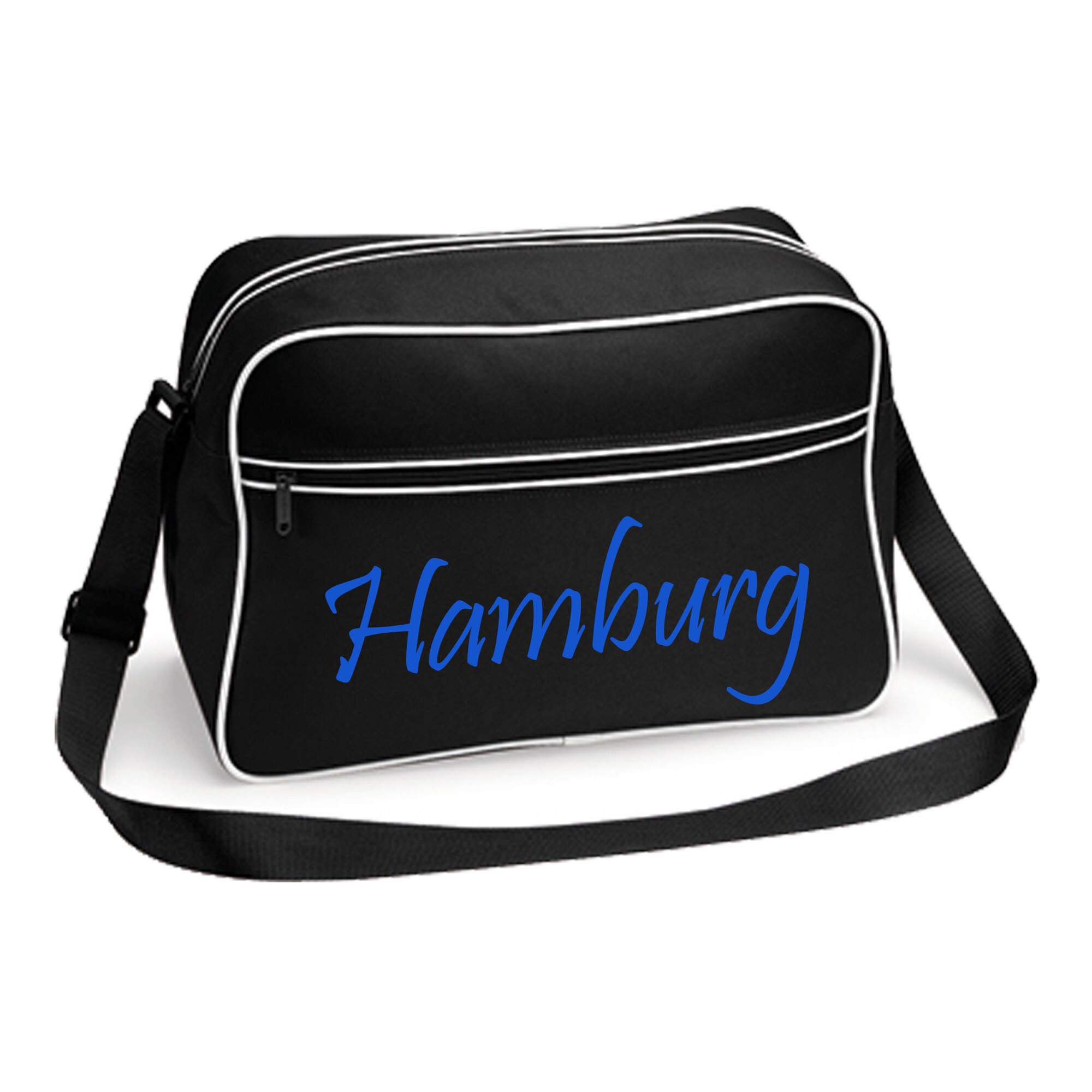 multifanshop® Retrotasche - Hamburg - Schriftzug - Druck blau
