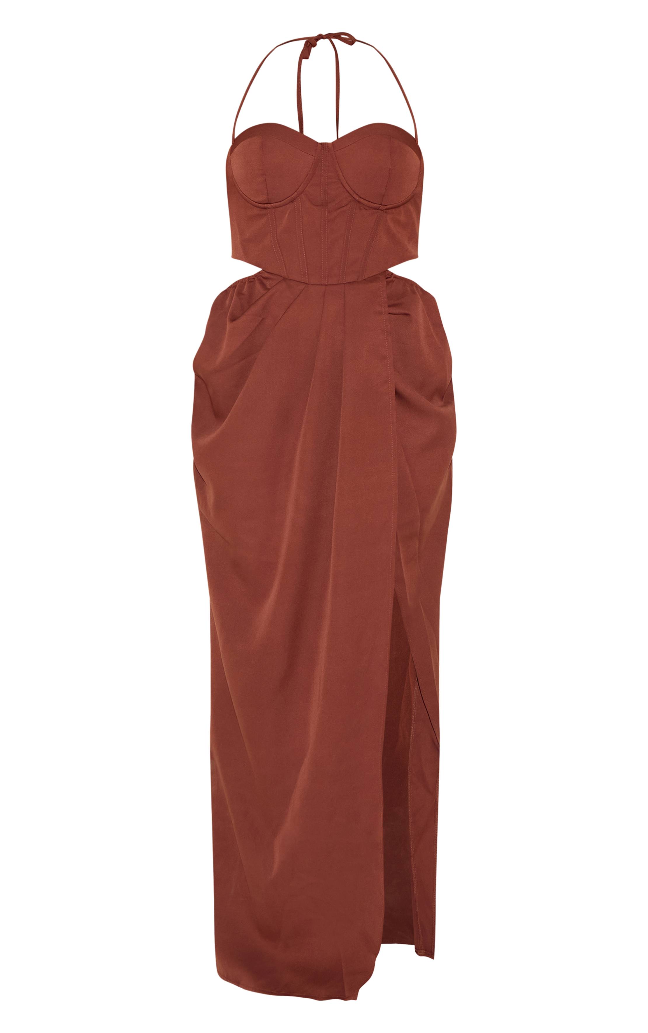 Chocolat Robe Longue Corset Froncée Grande Taille