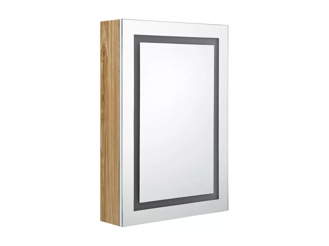 Armoire de salle de bain à miroir LED blanc et chêne 50x13x70cm