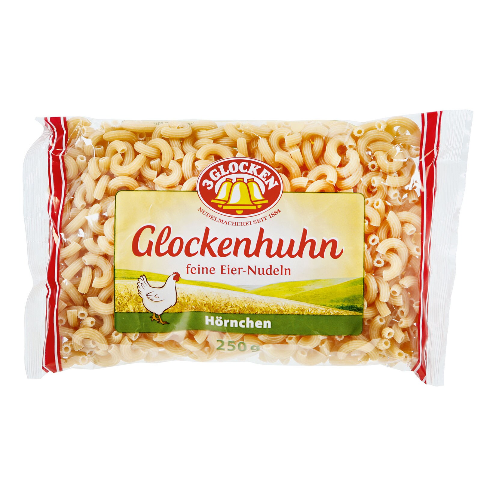 3 Glocken Glockenhuhn Hörnchen gerippt 250 g, 24er Pack
