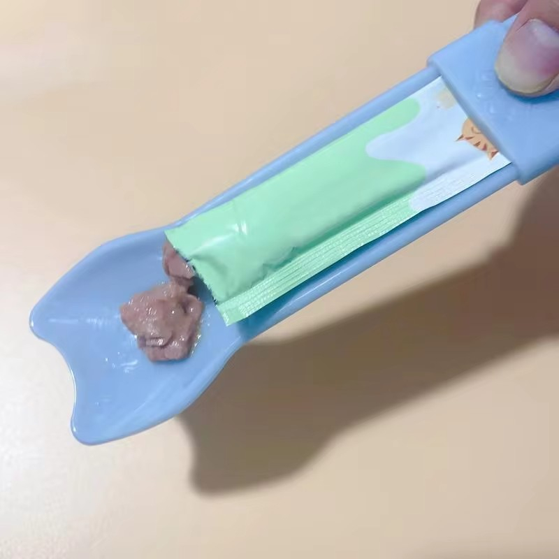 (20.5cm) Katzen Nassfutter Löffel Leckerli Spoon Quetschlöffel Haustier Futter Spender - Blau