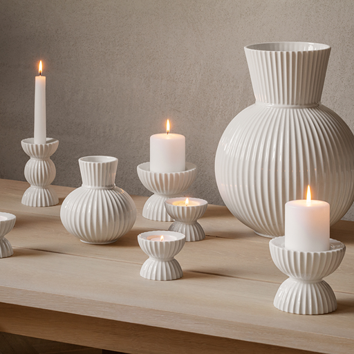 Lyngby Porcelæn Tura Bloklys Lysestage, Hvid
