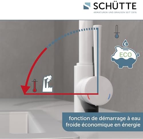 SCHÜTTE Cornwall 79161 Robinet de cuisine pivotant à 360 ° avec mitigeur monocommande Blanc : Bricolage