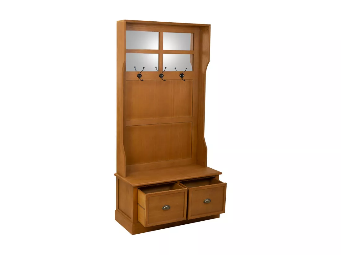 Portemanteau en bois pour entrée avec banc marron 92x39,5x184