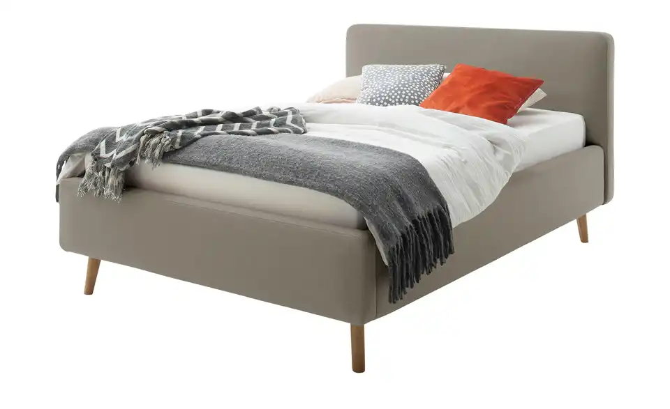 Polsterbettgestell Mattis Taupe Webstoff fein 140 cm mit Bettkasten