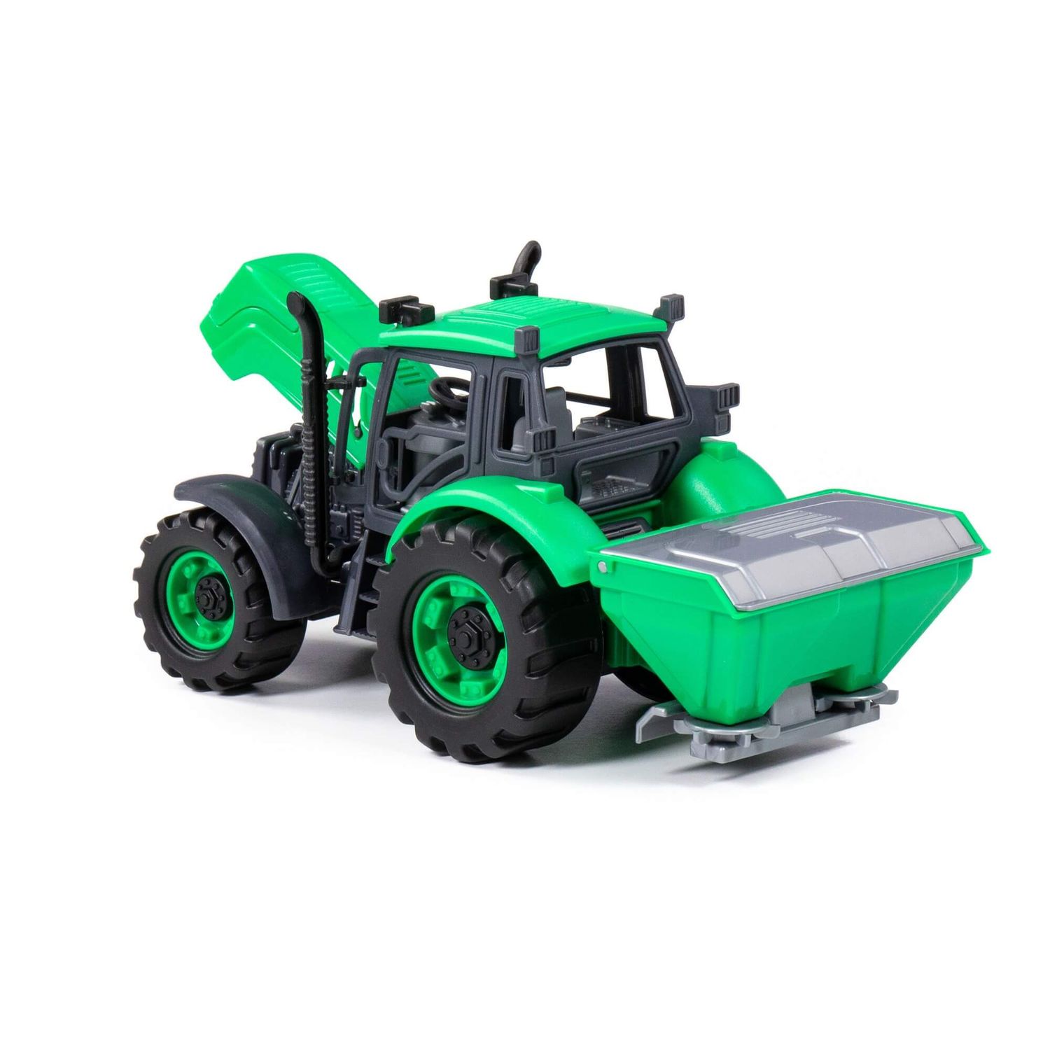 Polesie Spielzeug Traktor 91239 Düngerstreuer Deckel Motorhaube aufklappbar grün