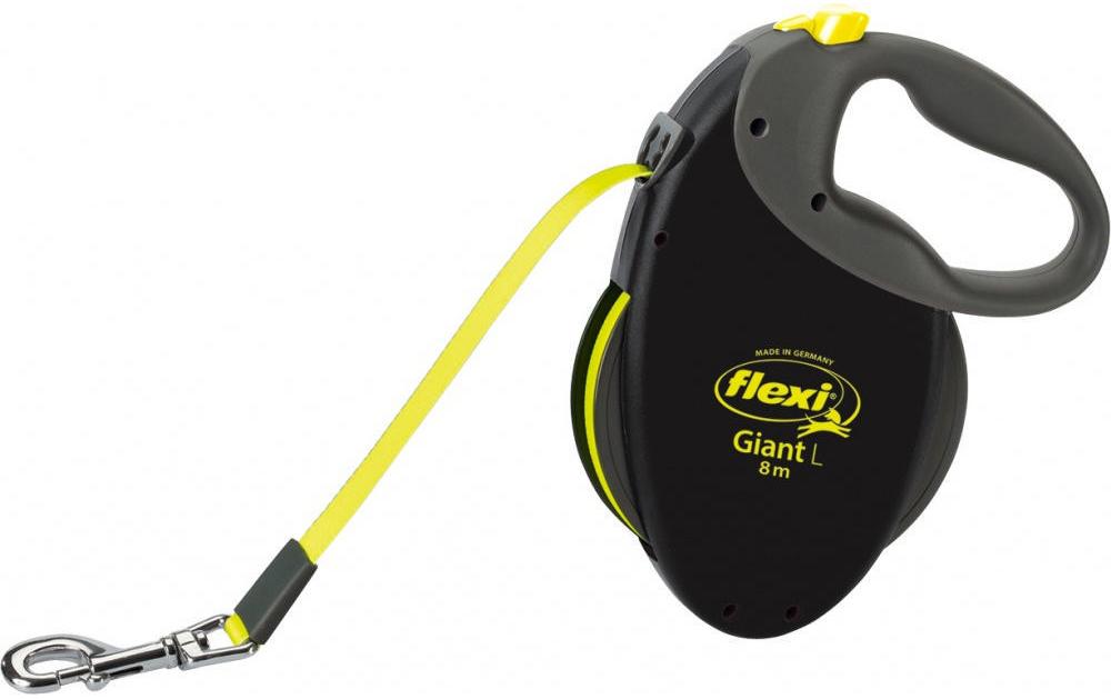 Hundeleine Flexi Giant L, 8 m, Schwarz/NeongelbRoll-Hundeleine mit ergonomisch geformten Softgriff