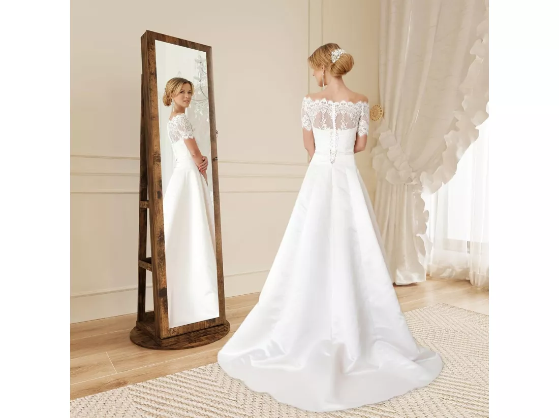 Armoire à bijoux pivotante, avec miroir pleine longueur et avec des clés, 55x55x160cm