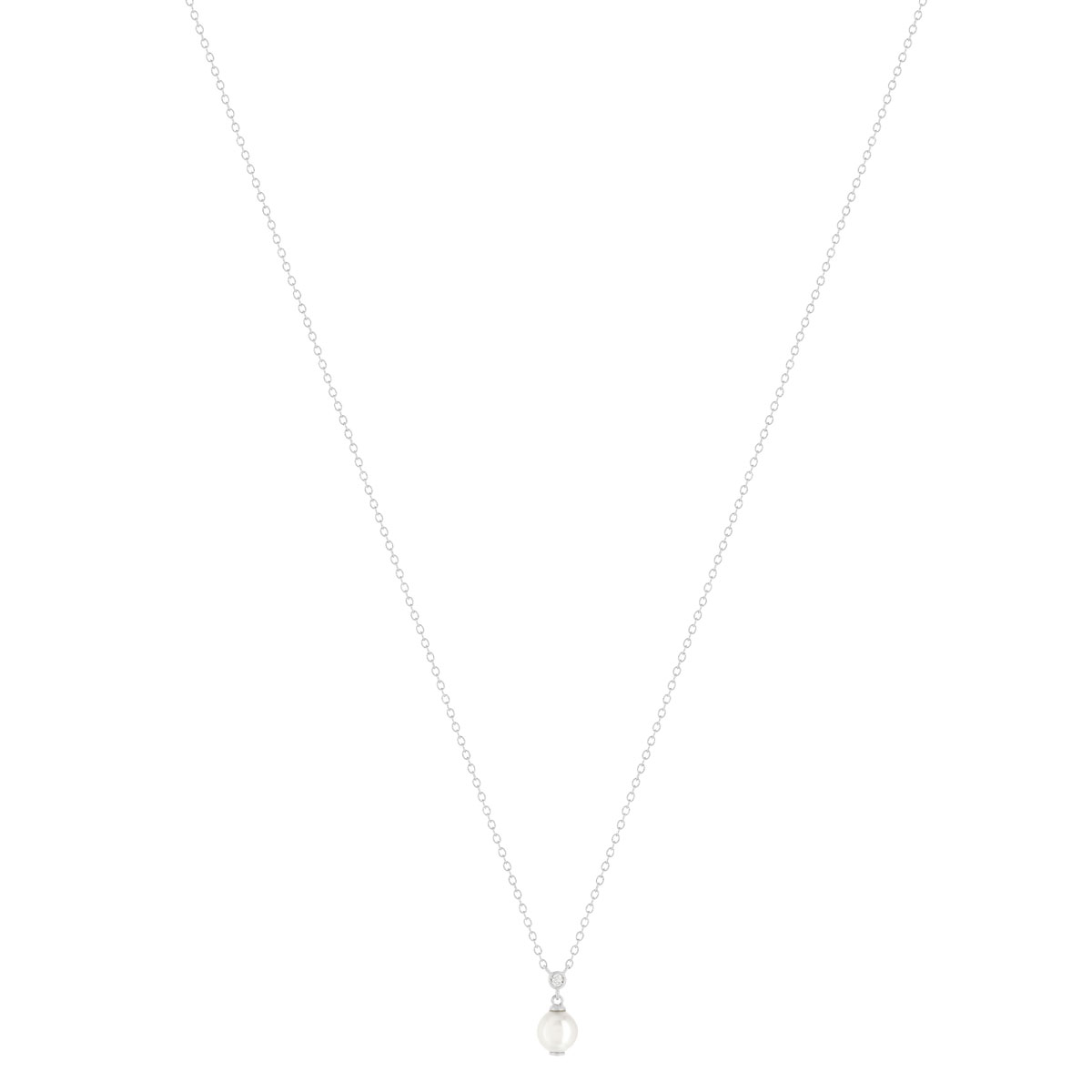 Collier argent 925, perle de culture de Chine et zirconia. Longueur 45 cm.