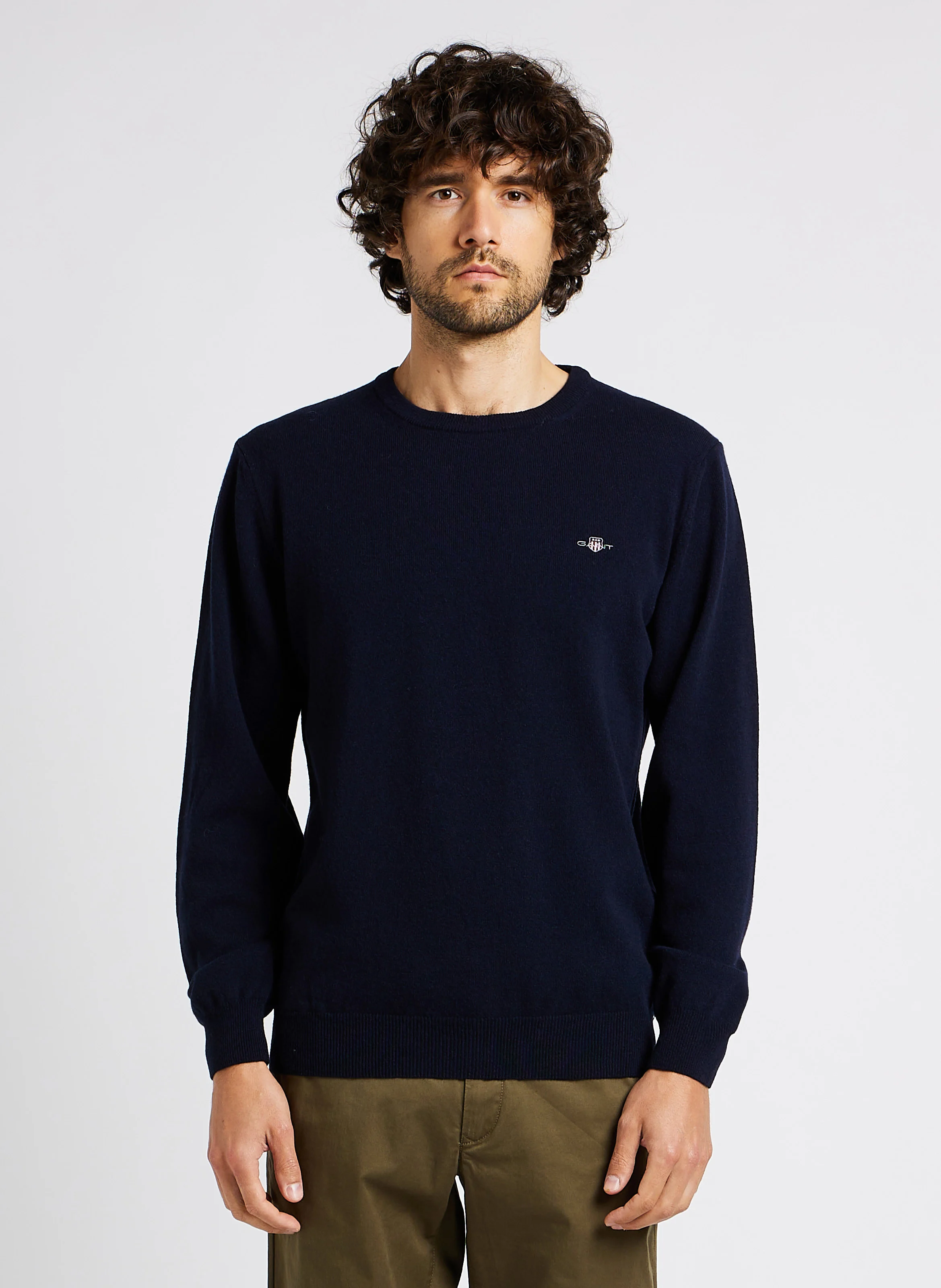 Pull droit col rond en laine | Bleu