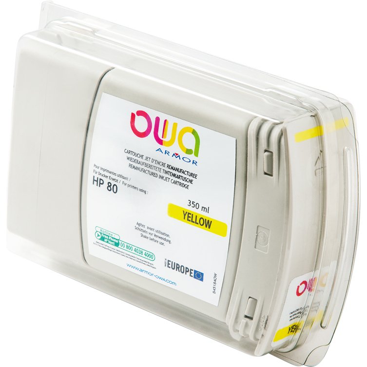 Cartouche d'encre traceur remanufacturée OWA - standard - Jaune - pour HP 80