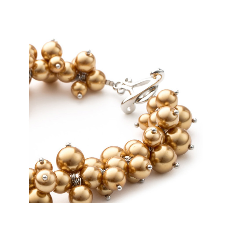 Bracelet Multi Perles Dorées et Plaqué Rhodium