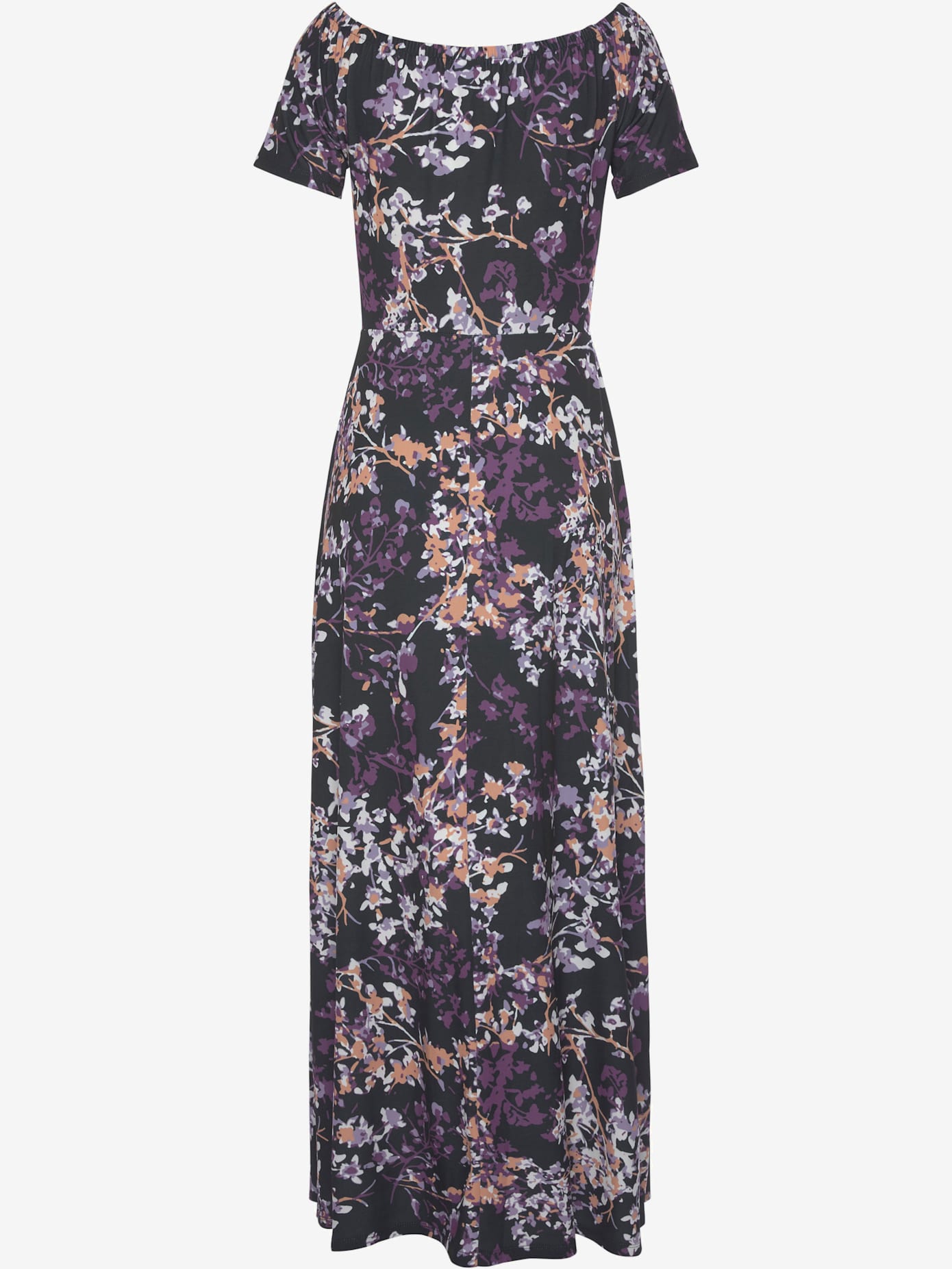 Robe longue encolure carmen avec manches courtes
