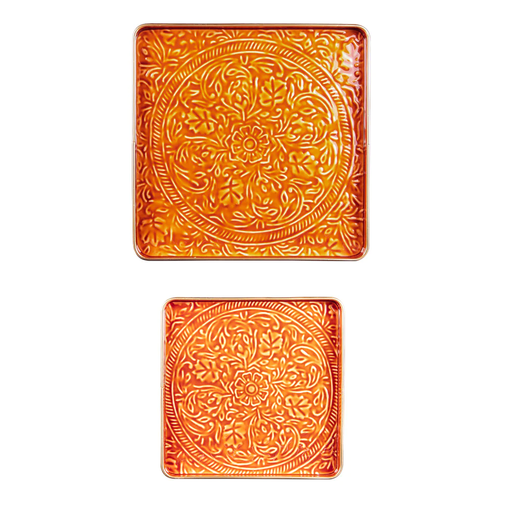 Set de 2 plateaux carrés Tosca orange Table passion