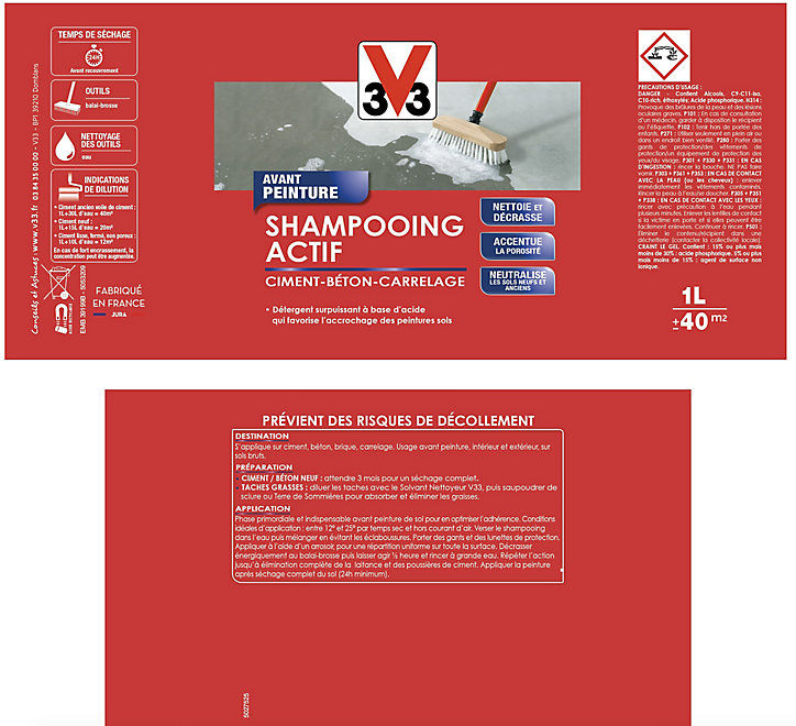 Shampooing intérieur et extérieur sol spécial ciment, béton et carrelage V33 1L