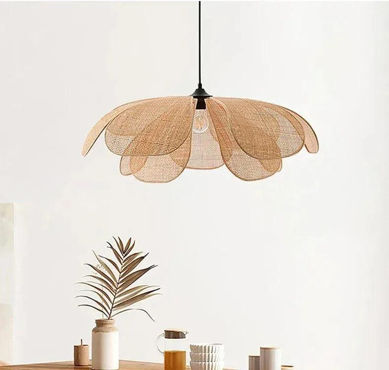 Woven Petal Pendant Ceiling Light | Modern Rattan Chandelier Hanging Lamp
