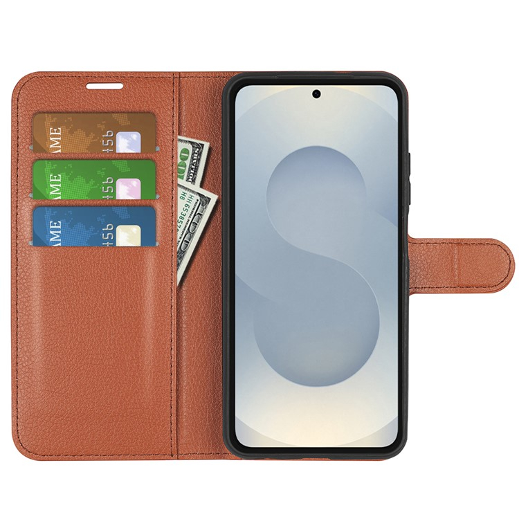 Samsung Galaxy S25 Edge Leder Tasche Flip Cover Litchi Look - Braun