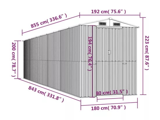Abri de jardin Marron foncé 192x855x223 Acier galvanisé