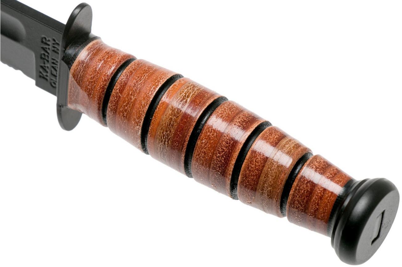 KA-BAR Short 1261 deels gekarteld, vaststaand mes, lederen foedraal