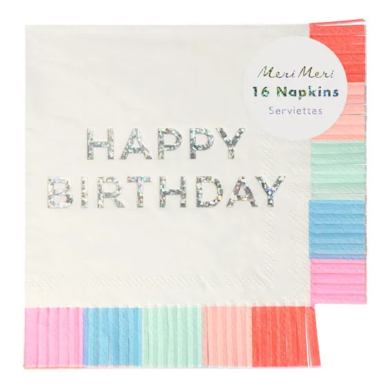 Meri Meri Serviettes en papier à frange Happy Birthday - Set de 16