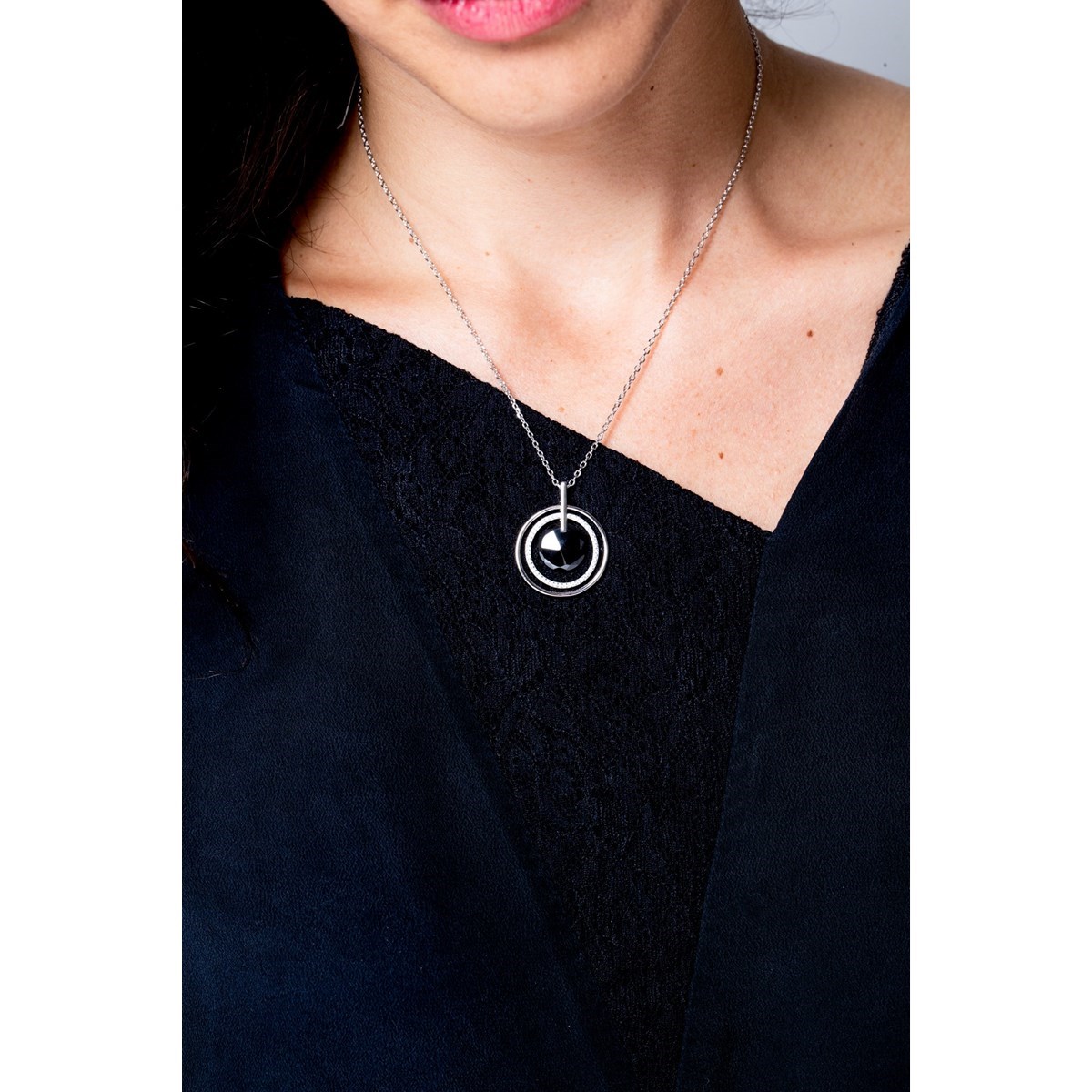 Collier mono-motif en Argent 925 millièmes et céramique - blanc brillant