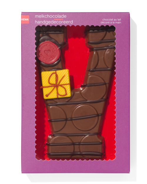 lettre V en chocolat au lait décorée à la main 200g