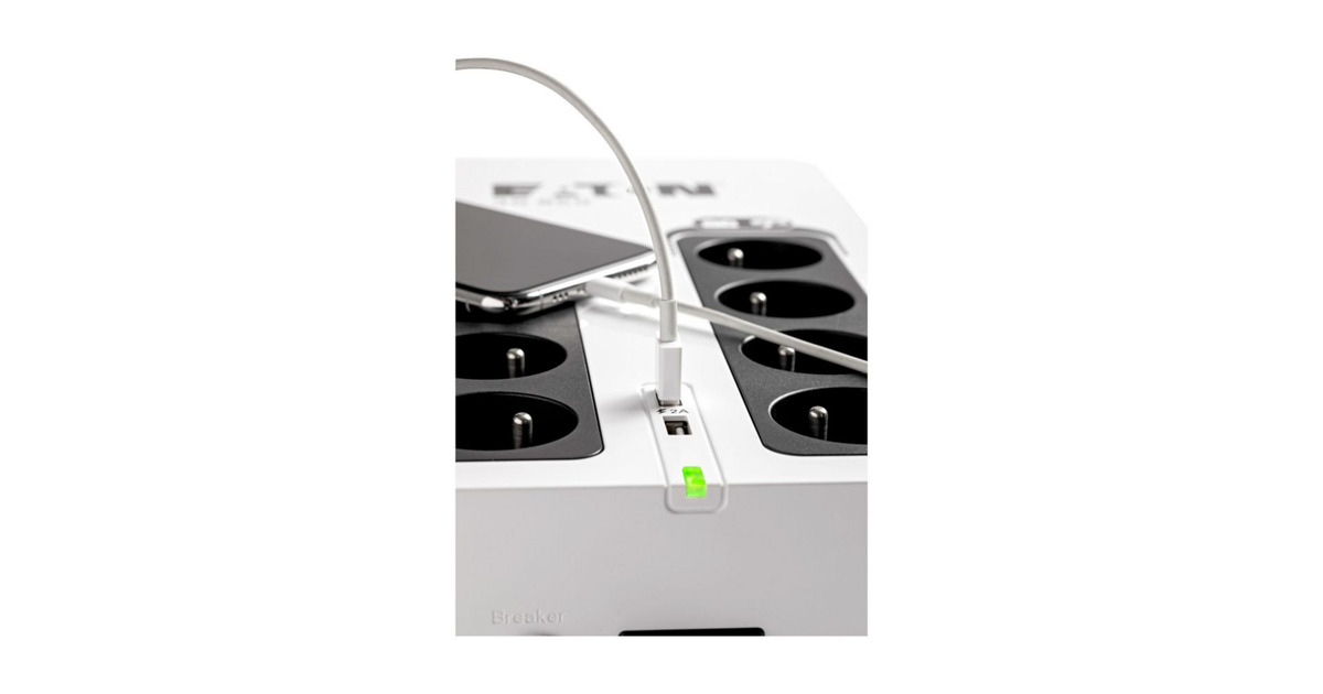 Eaton Power Quality3S Gen2 (3S850D) ups  (Wit/zwart, 8x Schuko, 850VA, 2 USB opladers, 1 USB datapoort)
