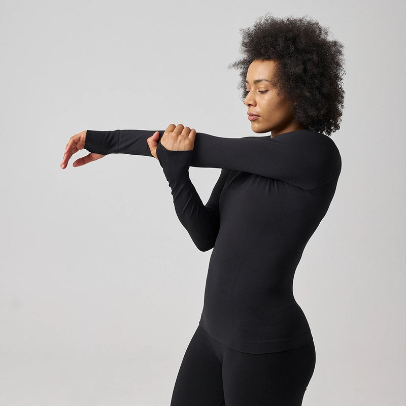 Sportshirt langarm Damen Schwarz