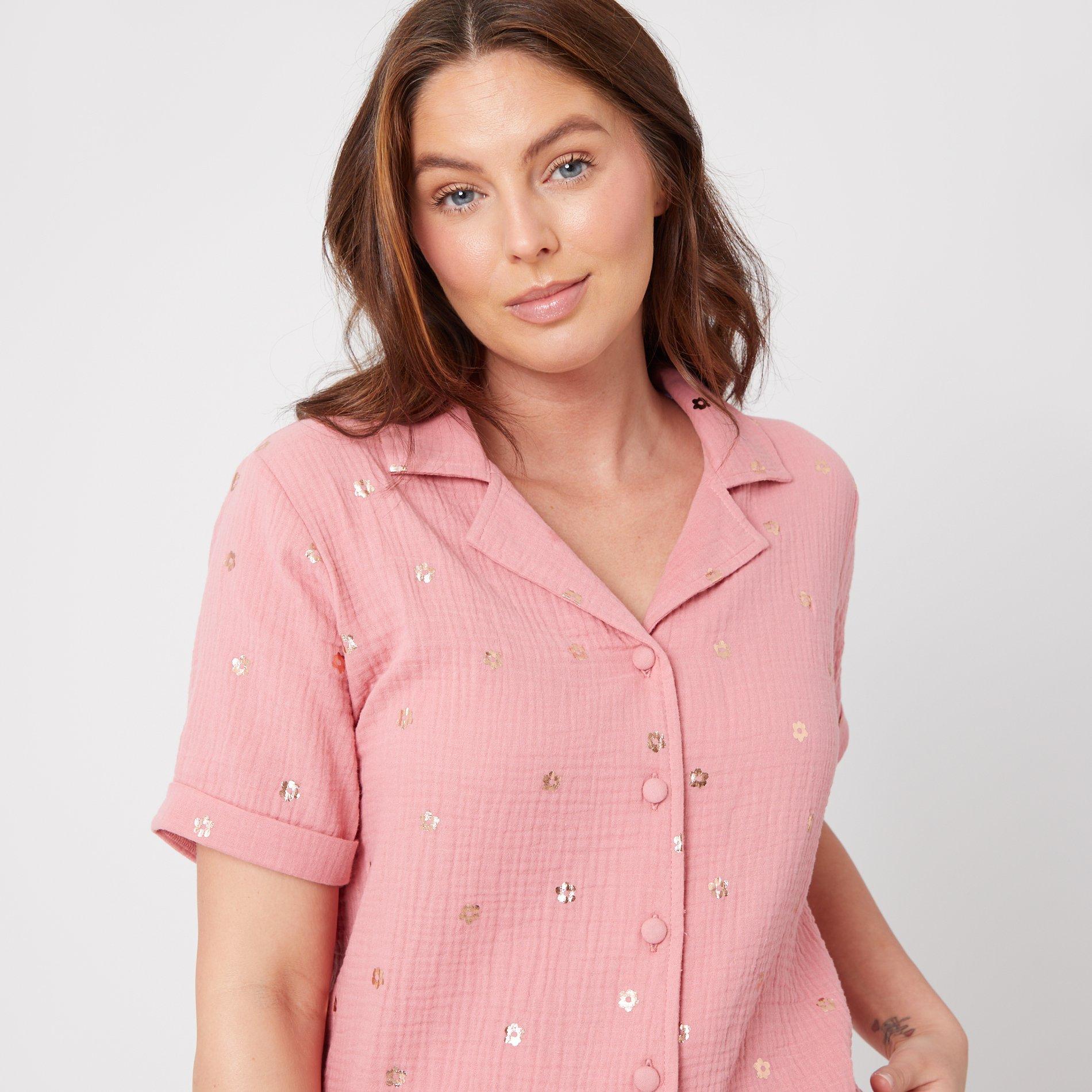 Be You Ladies Foil Flower Woven Pyjama Set