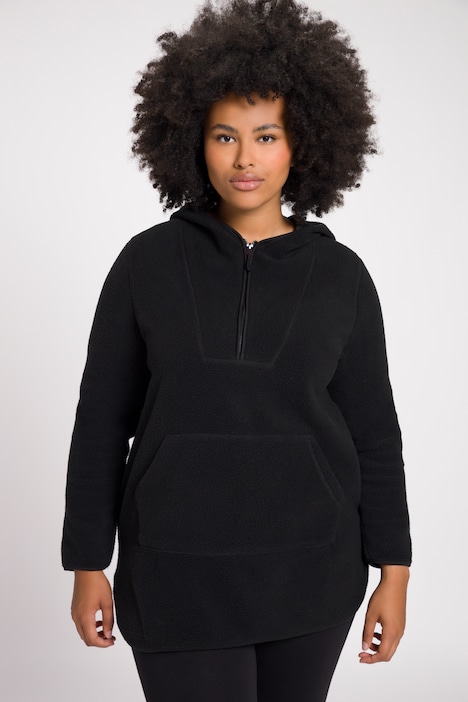 Long-Teddy-Fleecepullover, Kapuze, Zipper, Langarm