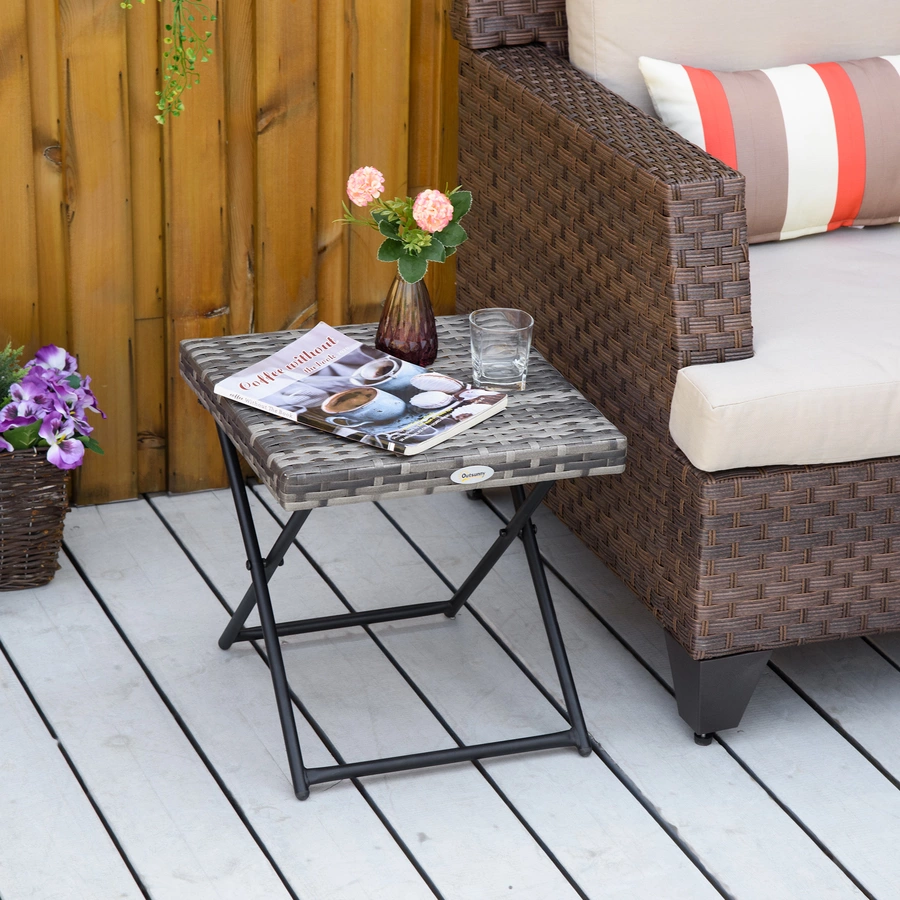 Outsunny Polyrattan Gartentisch klappbar grau