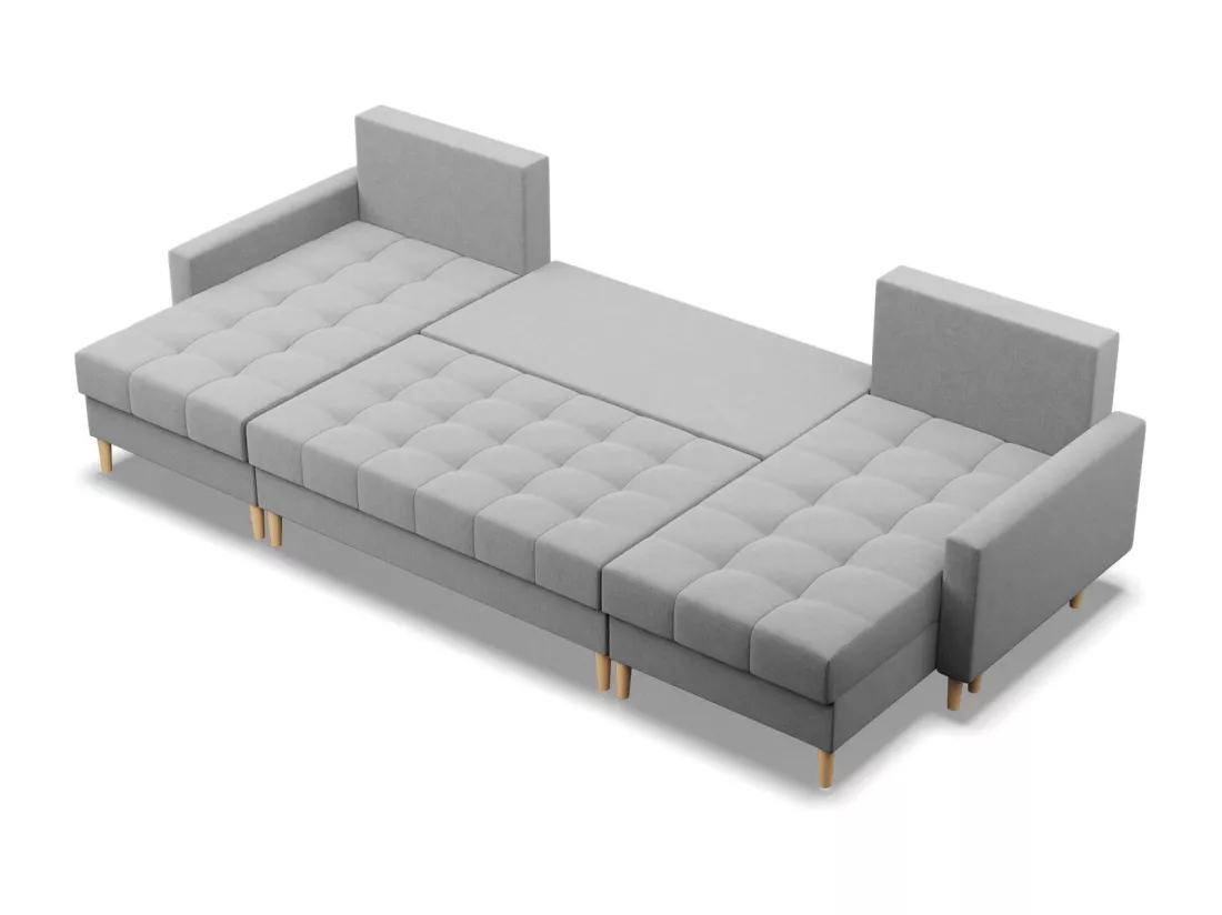 Canapé d'angle en U avec fonction sommeil, 2 méridiennes, Gris