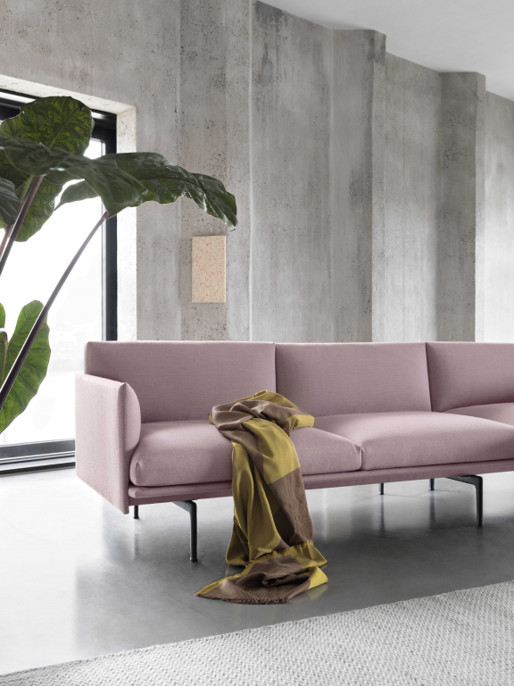 Muuto Outline bank 3-zits Remix 163, onderstel zwart