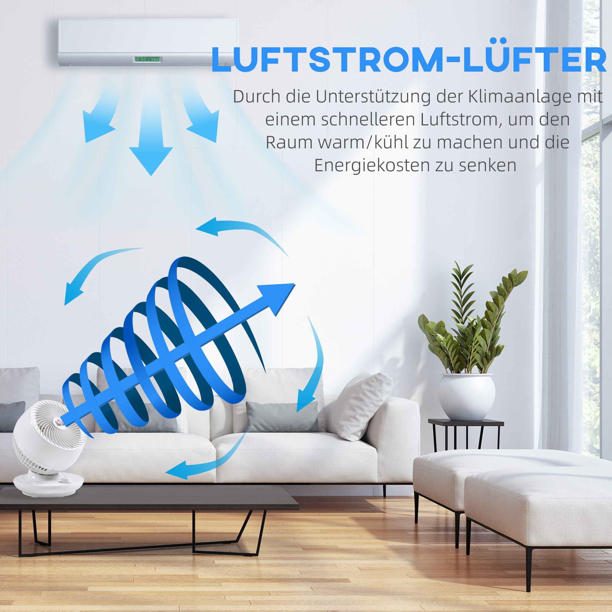 HOMCOM Standventilator mit 3 Geschwindigkeiten weiß 27L x 27B x 34H cm