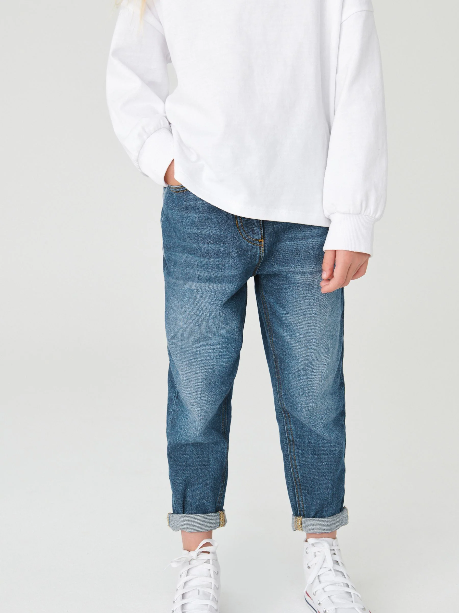 Middenblauw denim - Mom 100% katoenen jeans (3-16jaar)