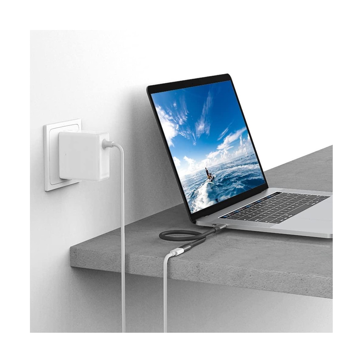 NÖRDIC 2m USB2.0 USB-C ha til C ho skjøtekabel 2,4A 480Mbps 12W