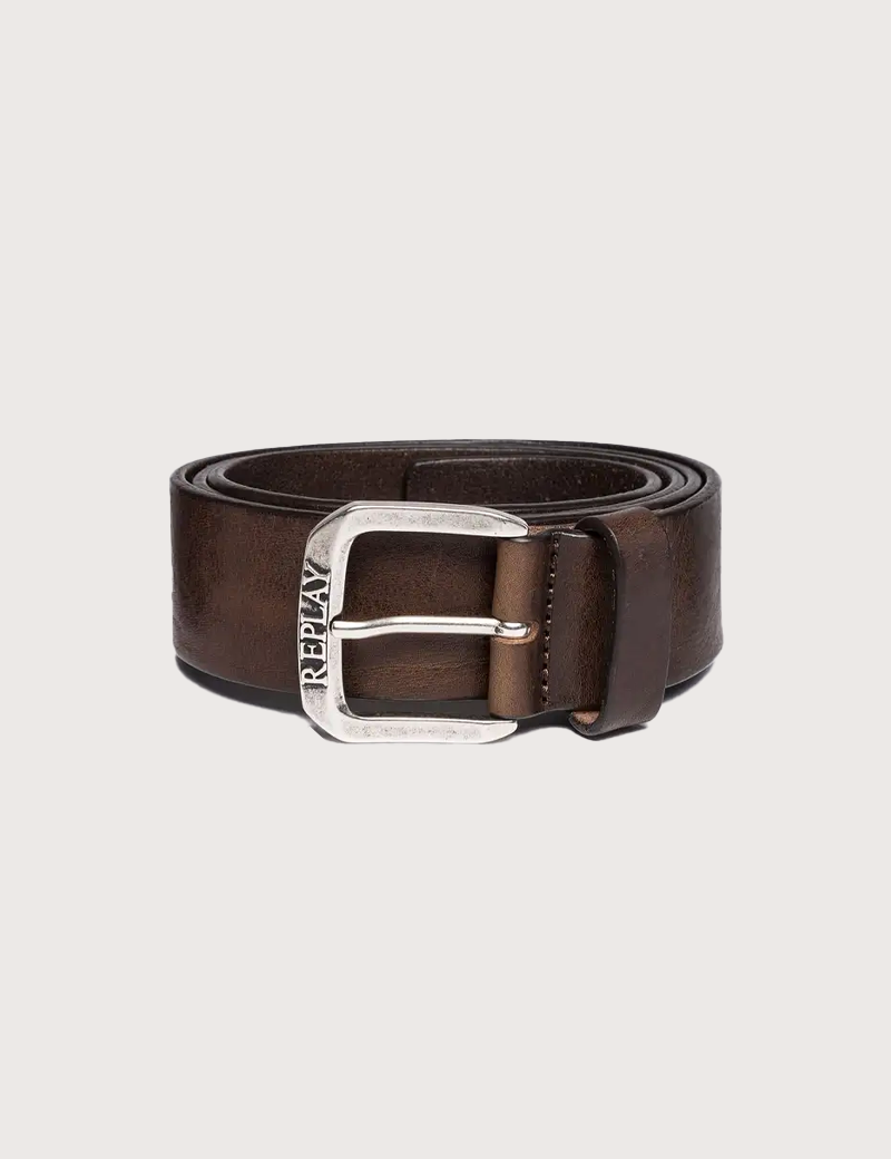 REPLAY CEINTURE EN CUIR EFFET VINTAGE TABAC