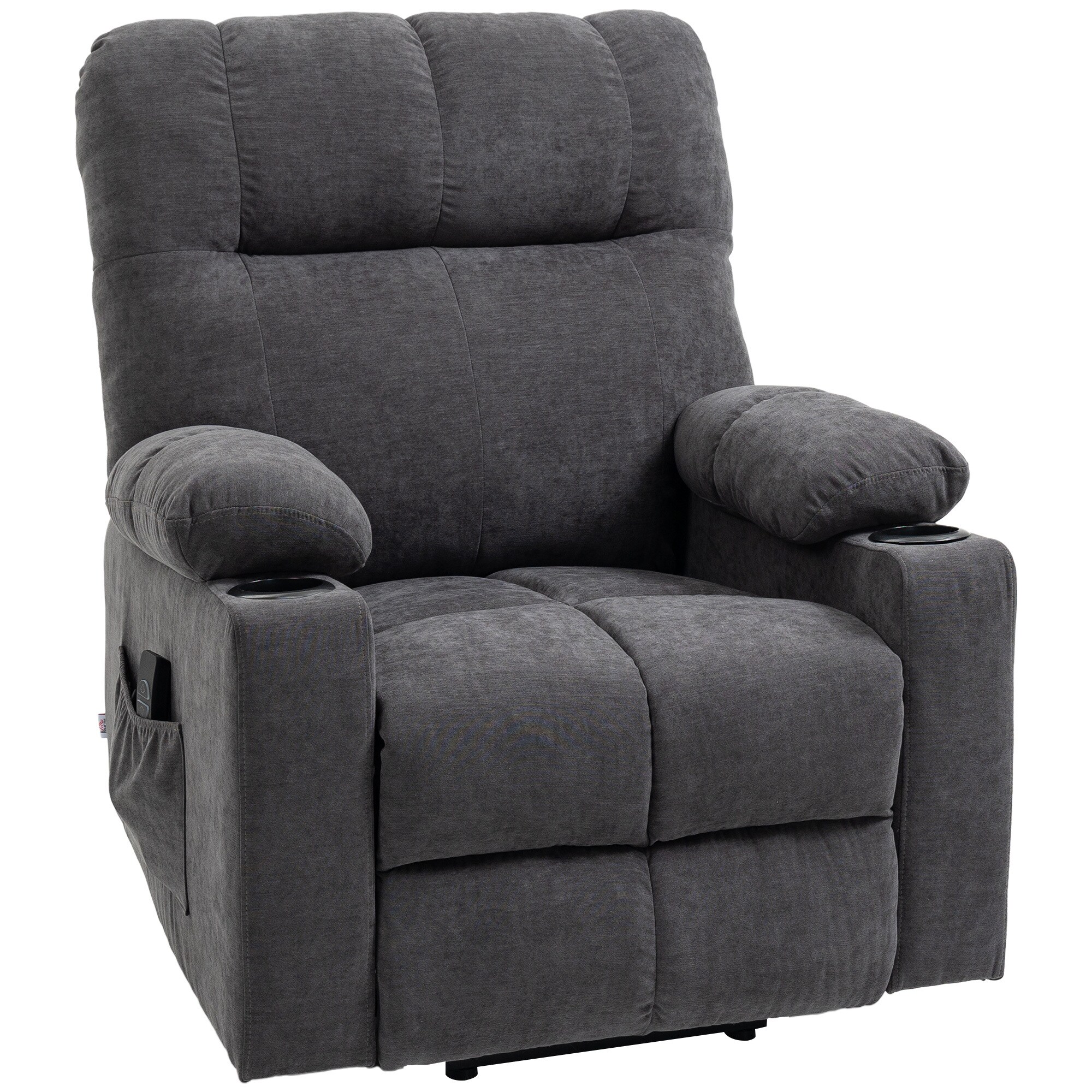 HOMCOM Aufstehsessel mit Liegefunktion und Getränkehaltern grau 91L x 95B x 109H cm