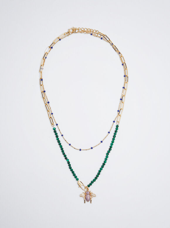 Conjunto de colares com pingente e zircônias - Multicolorido