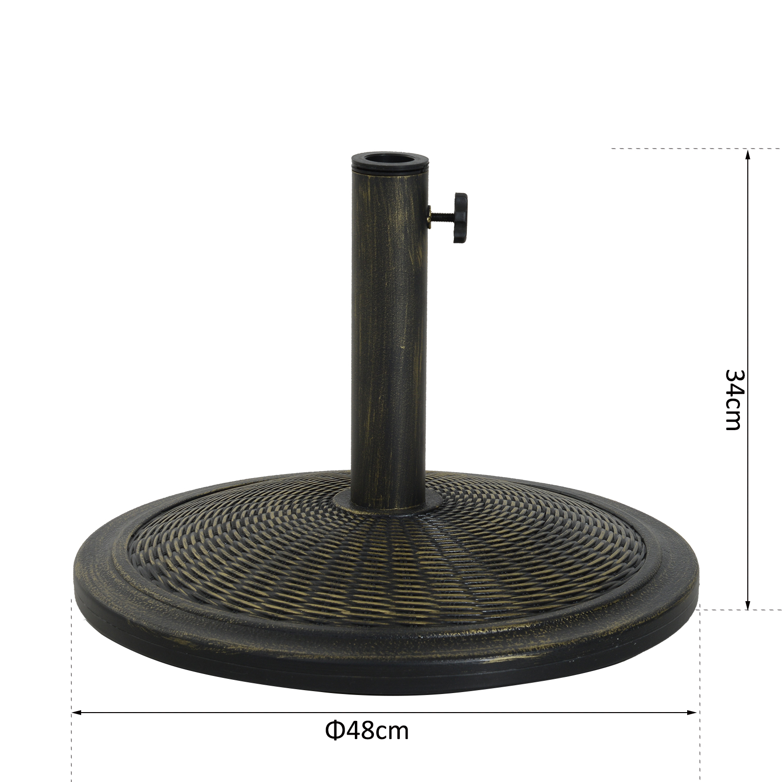 Base para guarda-sol de jardim Outsunny, peso líquido 13 kg, estilo retrô, em cimento, para hastes de 35 mm/38 mm/48 mm, ideal para pátios e terraços externos, Ø48 x 34 cm, cor bronze.