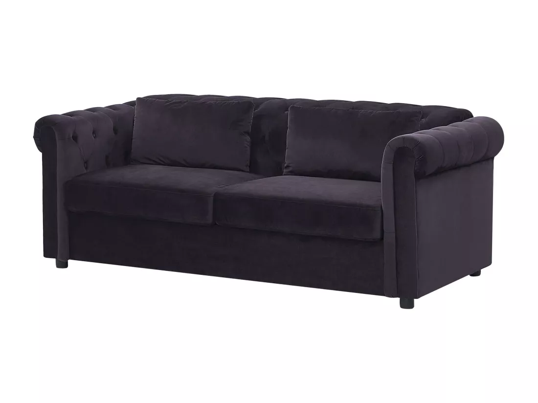 Canapé convertible 3 places en velours noir CHESTERFIELD