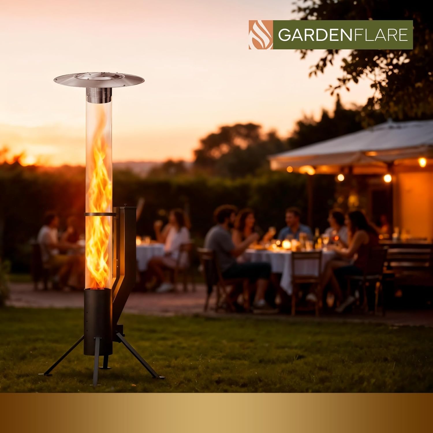XXL Heizstrahler Terrasse – über 2m großes Pellet Feuerrohr & Heizpilz für Gastronomie & Events, ideal für Terrasse, Garten, Premium Außenbereiche, Hotels