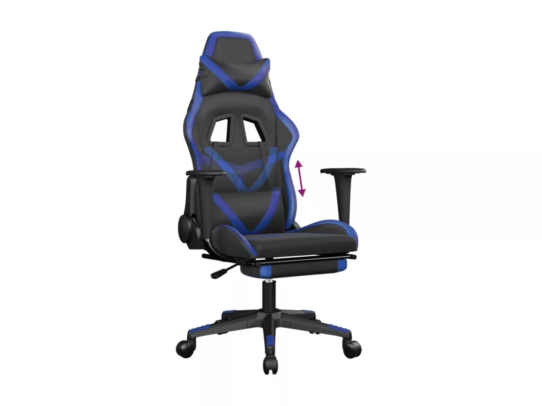 Chaise de jeu avec repose-pied Noir et bleu Similicuir