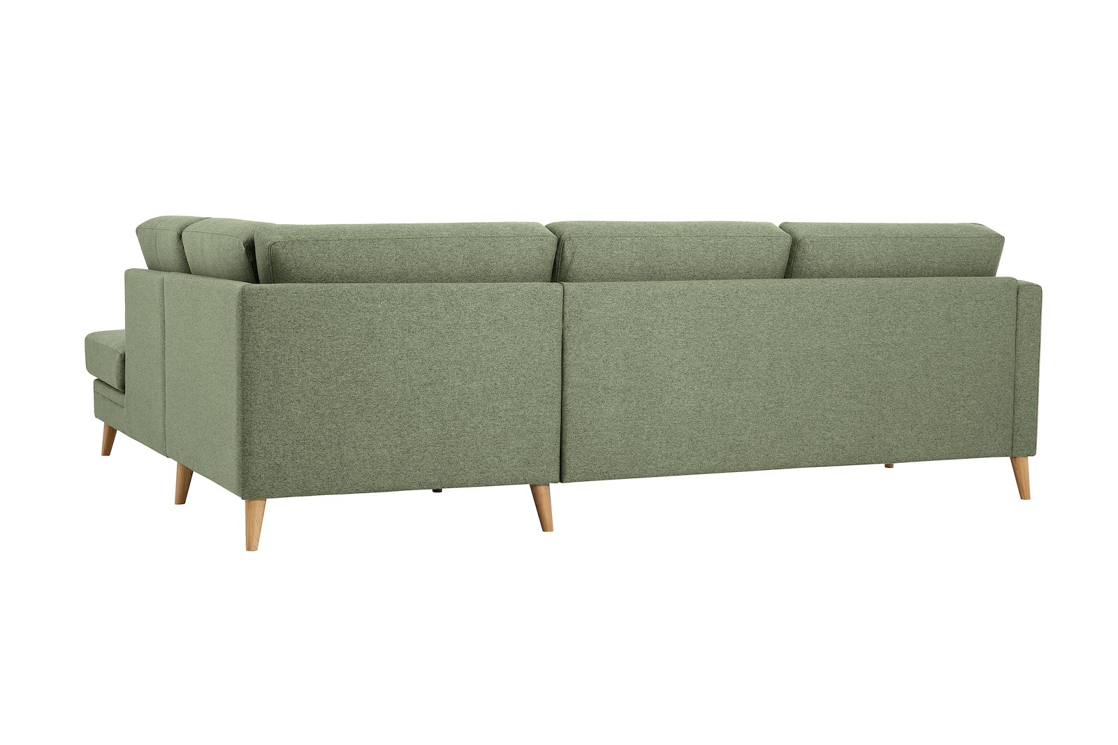 Eden hjørnesofa 2,5-seter med åpen ende høyre. Tekstil Neve 17/2 Dark Green med ben i eik natur (15137).