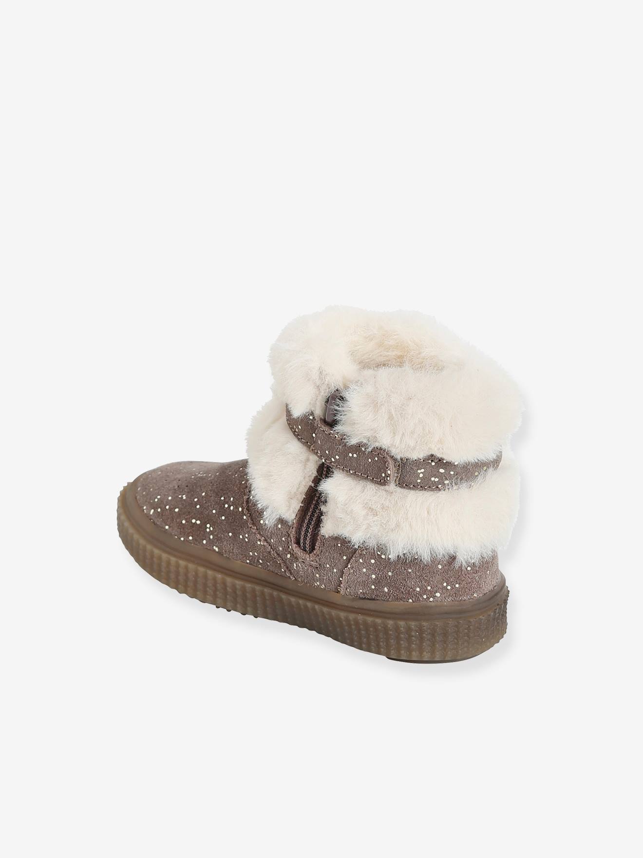 Botas de cano curto forradas em couro, para bebê menina, bege médio, lisas