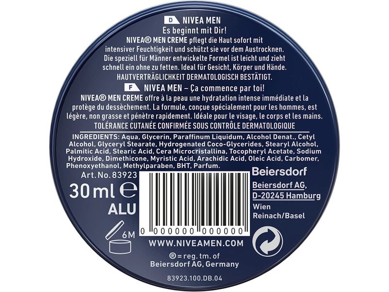 NIVEA MEN Feuchtigkeitscrème MEN Mini 30 ml Creme speziell für Männerhaut entwickelt, spendet intensive Feuchtigkeit