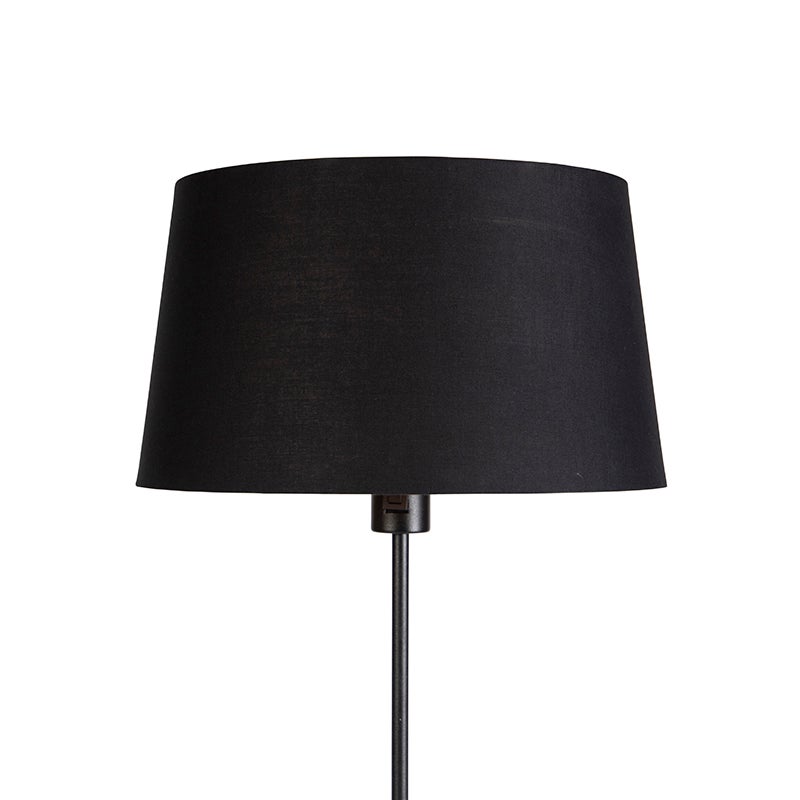 QAZQA - Klassieke I Antieke Staande Lamp I Staande Lamp I Lamp I Lamp zwart met zwarte kap 35 cm verstelbaar - Parte I Woonkamer I Slaapkamer - Katoenen Cilinder I Langwerpig I