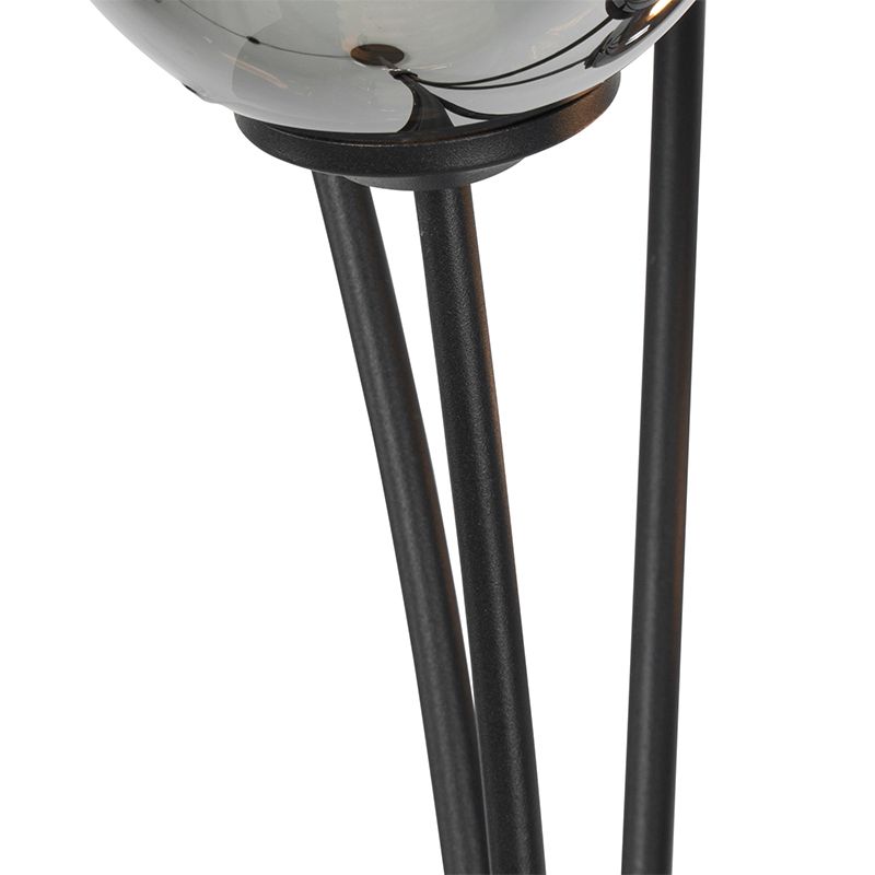 Moderne vloerlamp zwart 5-lichts met smoke glas - Athens